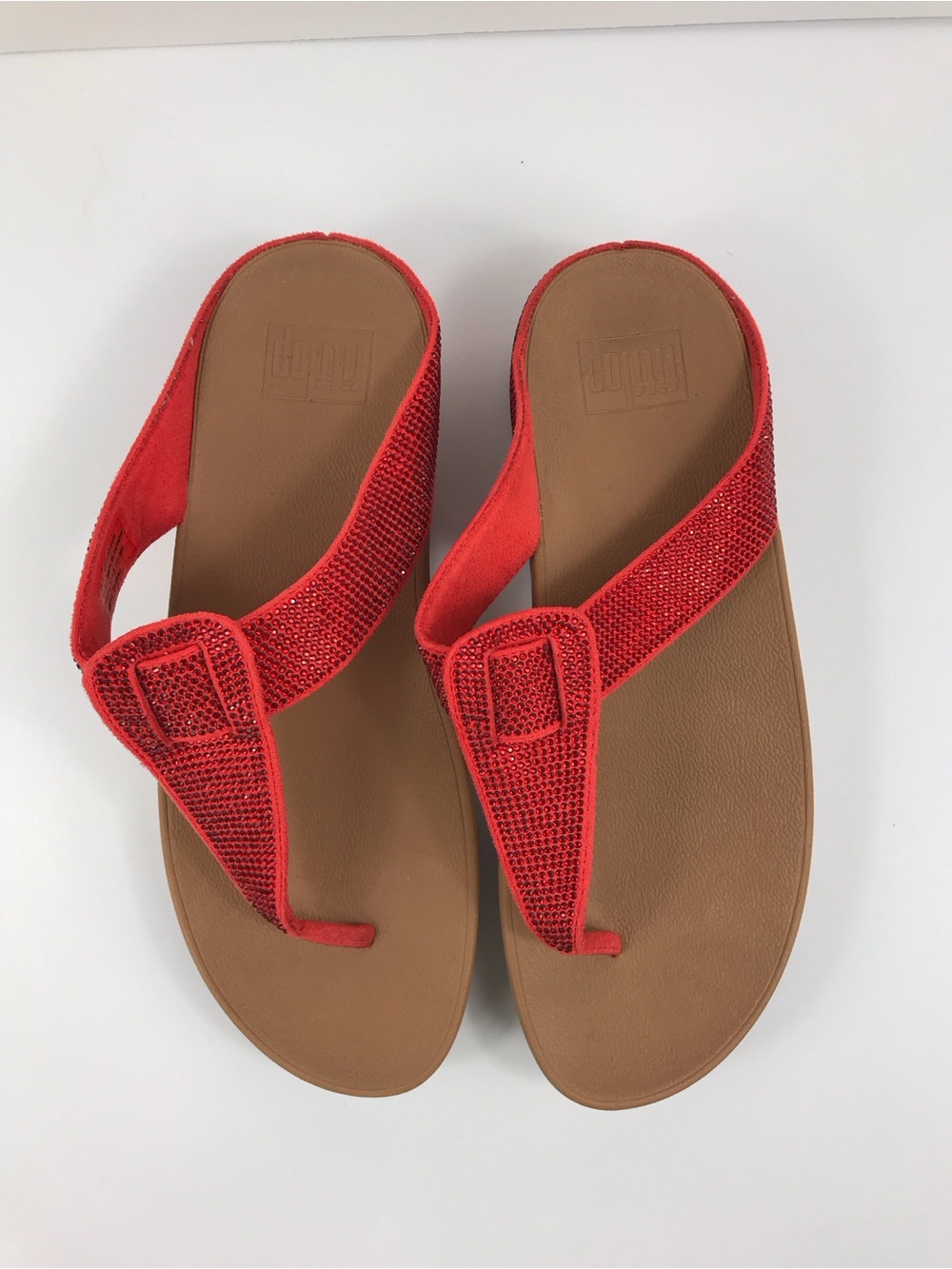 FITFLOP Isabelle Red Rhinestone  Platform Wedge Thong Sandals US 9 / EU 41 - Picture 5 of 9